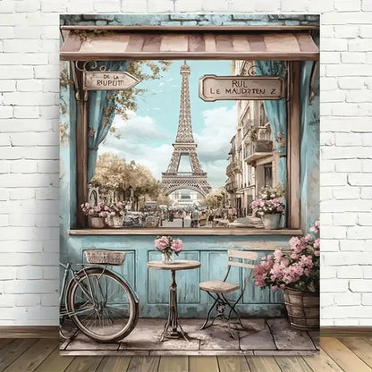 Beautiful Parisian Charm Cafe Scene Painting 40x60cm Metal Print Ready to Hang - Bella Home Decor