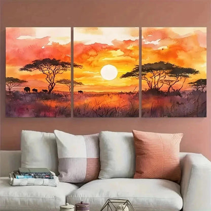 3pcs African Sunset African Scenic Perfect Wall Art Set Canvas Framed 40x60cm - High Quality Print 100% Australian Made Wall Canvas Ready to Hang - Bella Home Decor