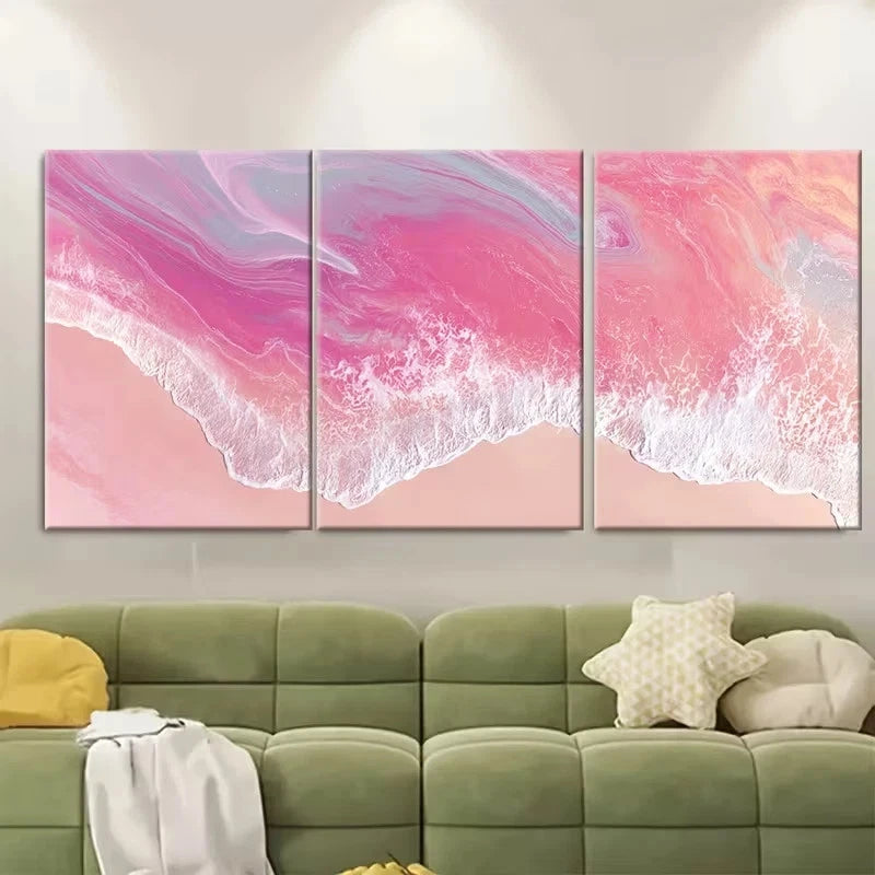 3pcs Abstract Beach Print, Pink Coastal Pastel Wall Art Set Canvas Framed 60x90cm - High Quality Print 100% Australian Made Wall Canvas Ready to Hang - Bella Home Decor