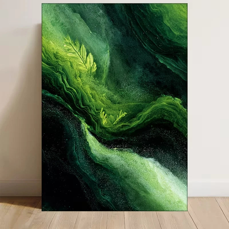 Abstract Green Emerald & Dark Green Swirls 60x90cm Metal Print Ready to Hang