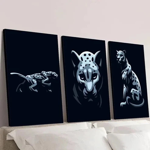 3pcs Black and White Leopard Portraits Wall Art Canvas Unframed - High Quality Print 100% Australian Made Wall Canvas - Bella Home Decor