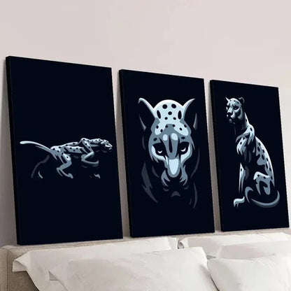 3pcs Black and White Leopard Portraits Wall Art Canvas Unframed - High Quality Print 100% Australian Made Wall Canvas - Bella Home Decor