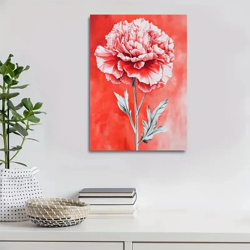 Vibrant Red Carnation with Intense Veins Painting 40x60cm Metal Print Ready to Hang - Bella Home Decor