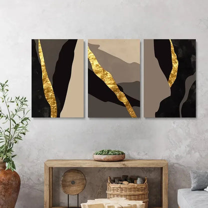 3pcs Abstract Golden Texture Painting Metal Print Ready to Hang Art - Bella Home Decor