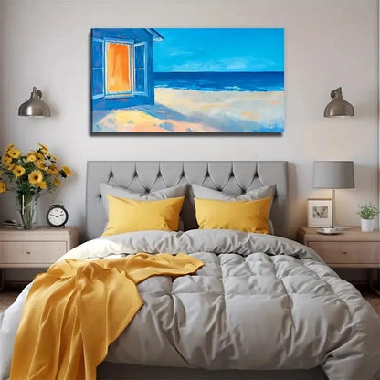 Coastal Open Window Beach Wall Art Canvas Office Home Room Framed 120x60cm