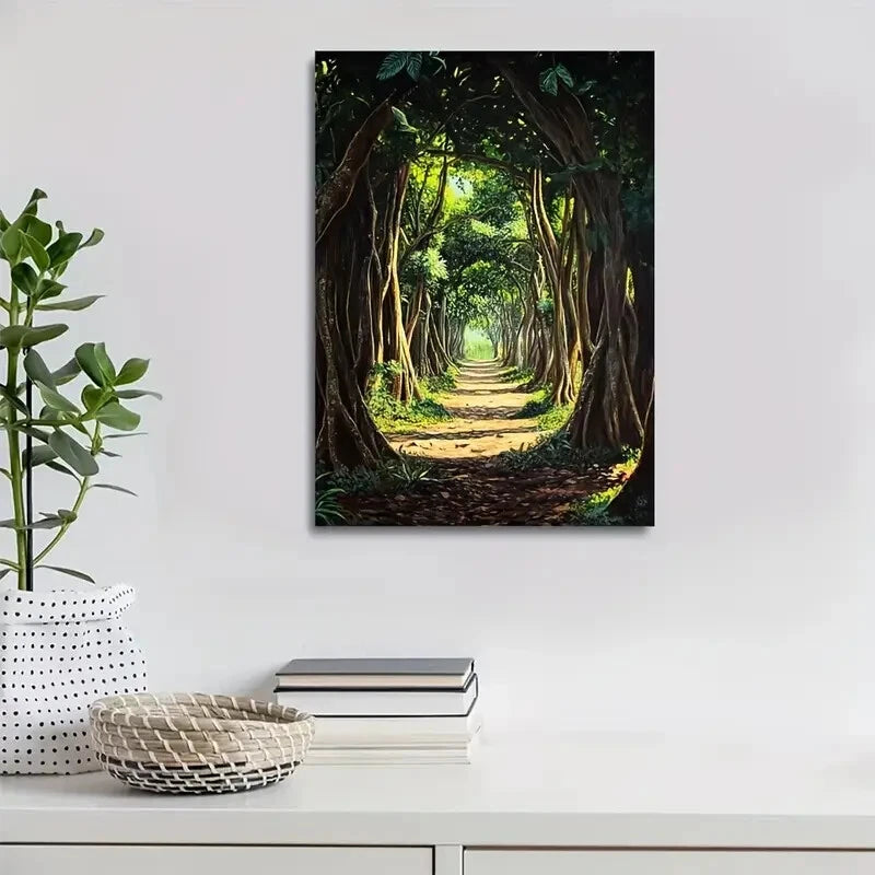 Beautiful Vibrant Nature Scene Lush Banyan Painting 40x60cm Metal Print Ready to Hang - Bella Home Decor