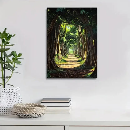 Beautiful Vibrant Nature Scene Lush Banyan Painting 40x60cm Metal Print Ready to Hang - Bella Home Decor