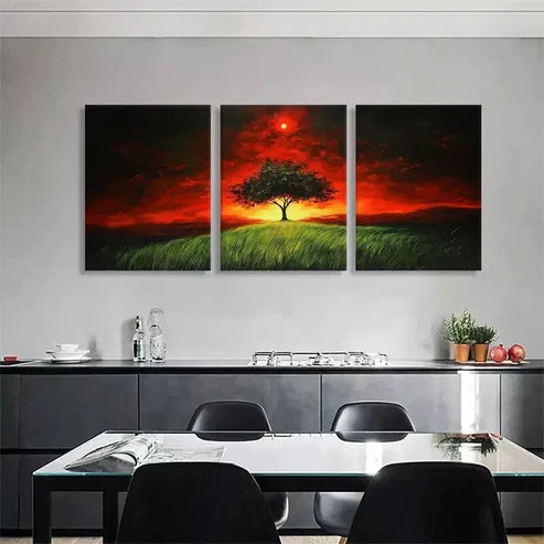 3pcs Lone Tree Sunset Landscape Nature Perfect Wall Art Canvas Unframed - High Quality Print 100% Australian Made Wall Canvas