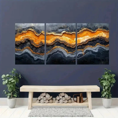 3pcs Modern Abstract Golden Marble Design Wall Art Set Canvas Framed 60x90cm - High Quality Print 100% Australian Made Wall Canvas Ready to Hang - Bella Home Decor