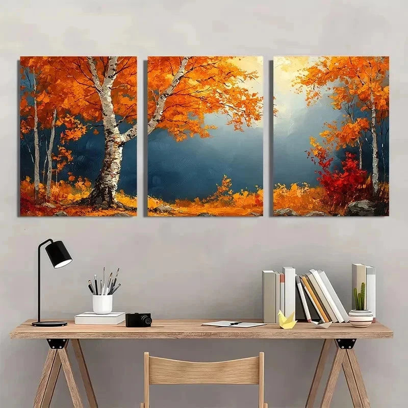 3pcs Autumn Birch Tree Nature Perfect Wall Art Set Canvas Framed 50x70cm - High Quality Print 100% Australian Made Wall Canvas Ready to Hang - Bella Home Decor