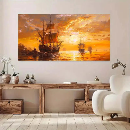 Boat,Fisherman & Sea View wall canvas office home room framed 120x60cm - Bella Home Decor