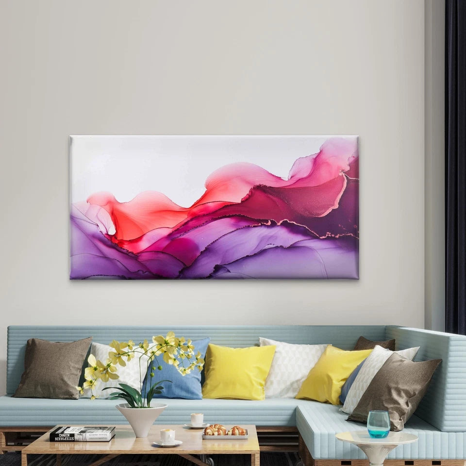 Red And Purple Alcohol Ink Wall Art Canvas Office Home Room Framed 120x60cm - Bella Home Decor