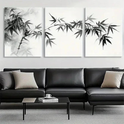 3pcs Bamboo Branch Black and White Perfect Wall Art Set Canvas Unframed - High Quality Print 100% Australian Made Wall Canvas - Bella Home Decor