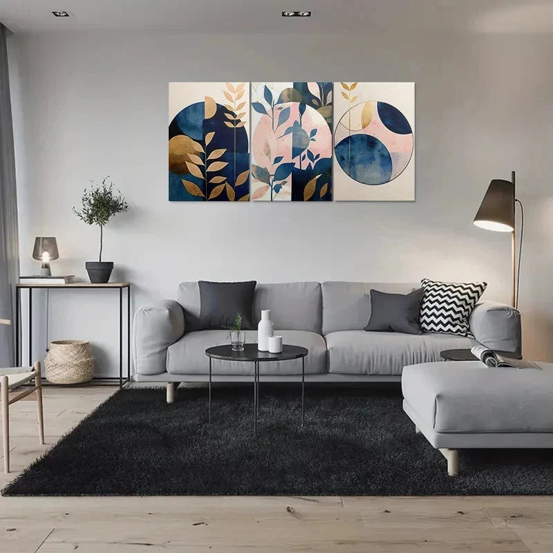 3pcs Geometric Leaves & Botanical Motifs Metal Print Ready to Hang Art - Bella Home Decor