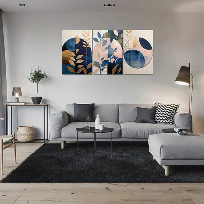 3pcs Geometric Leaves & Botanical Motifs Metal Print Ready to Hang Art - Bella Home Decor