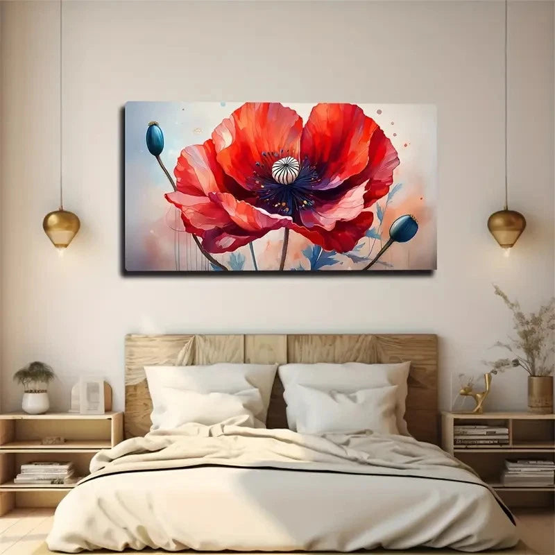Majestic Poppy Bloom Space Wall Art Canvas Office Home Room Framed 120x60cm