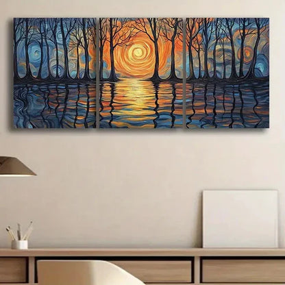 3pcs Abstract Ripple Reflections Moon Perfect Wall Art Set Canvas Unframed - High Quality Print 100% Australian Made Wall Canvas - Bella Home Decor