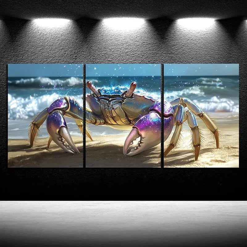 3pcs Crabs on The Beach Sea Animal Themed Metal Print Ready to Hang Art - Bella Home Decor