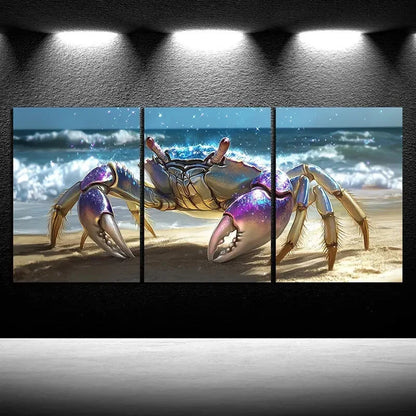 3pcs Crabs on The Beach Sea Animal Themed Metal Print Ready to Hang Art - Bella Home Decor