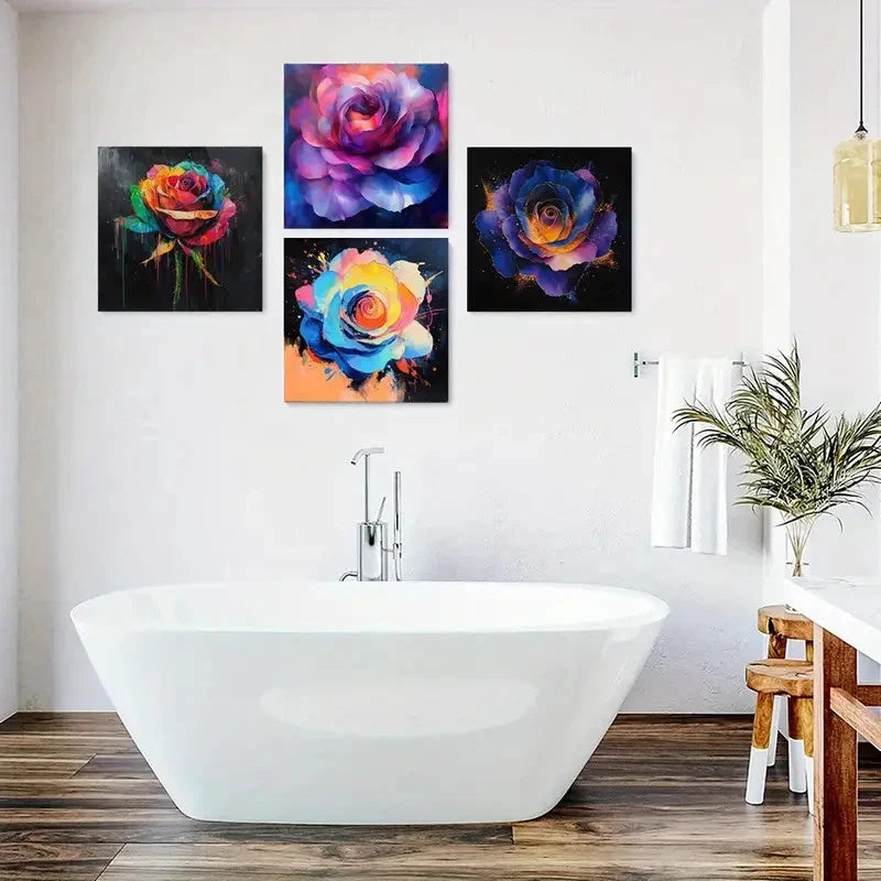 4pcs Colorfulat Rose Canvas Wall Art Canvas Framed