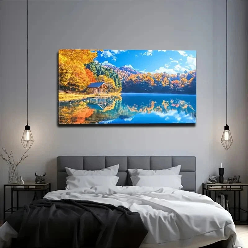 Clear Sky Calm Lake Reflecting Wall Art Canvas Office Home Room Framed 120x60cm - Bella Home Decor