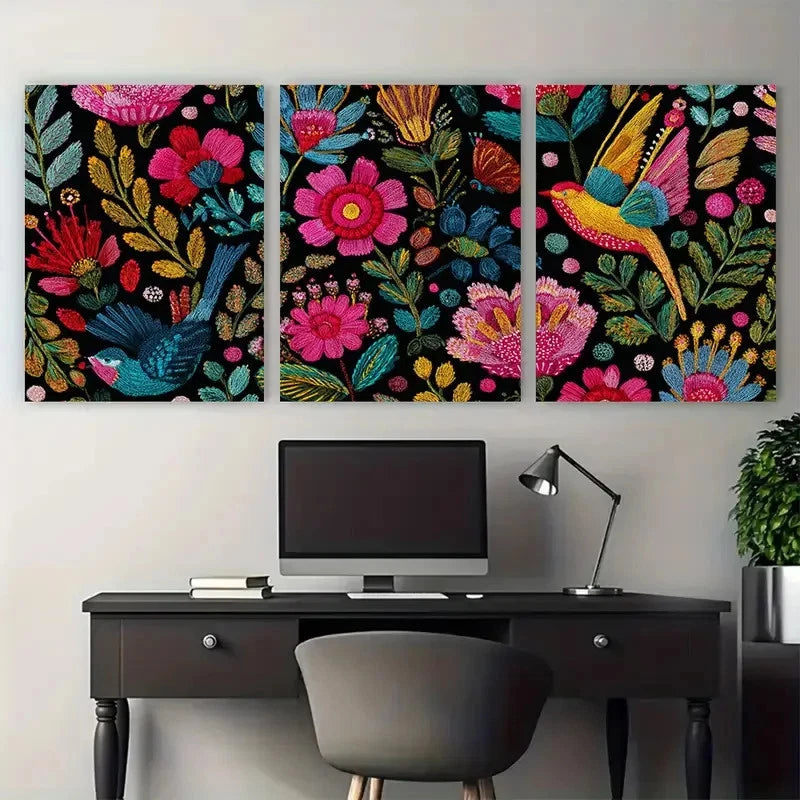 3pcs Neutral Colourful Floral Design Prefect Wall Art Set Canvas Framed 40x60cm - High Quality Print 100% Australian Made Wall Canvas Ready to Hang