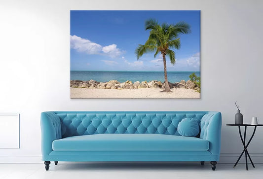 Caribbean Island With Palm Trees Wall Art Decor 100% Australian Made - Bella Home Decor