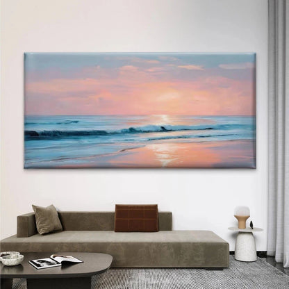 Turquoise & Pink Ocean Waves Wall Art Canvas Office Home Room Framed 120x60cm