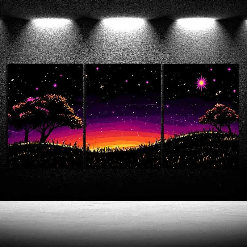 3pcs Starry Night Sky with Trees Metal Print Ready to Hang Art - Bella Home Decor