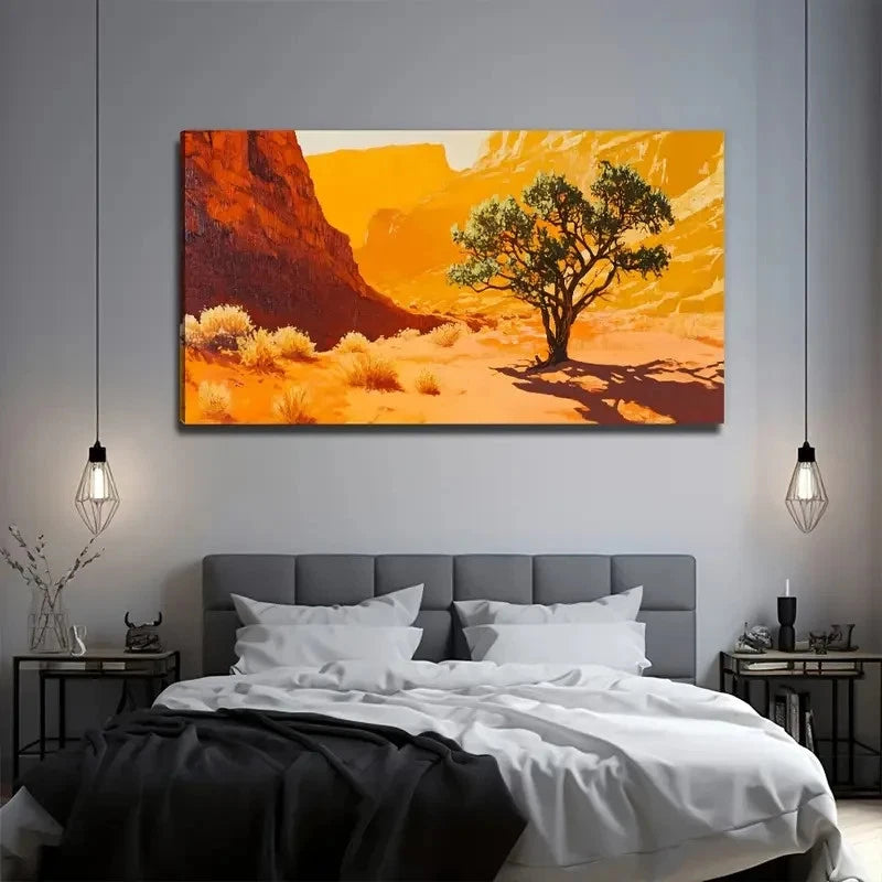 Sunrise A Tree In The Desert Wall Art Canvas Office Home Room Framed 120x60cm