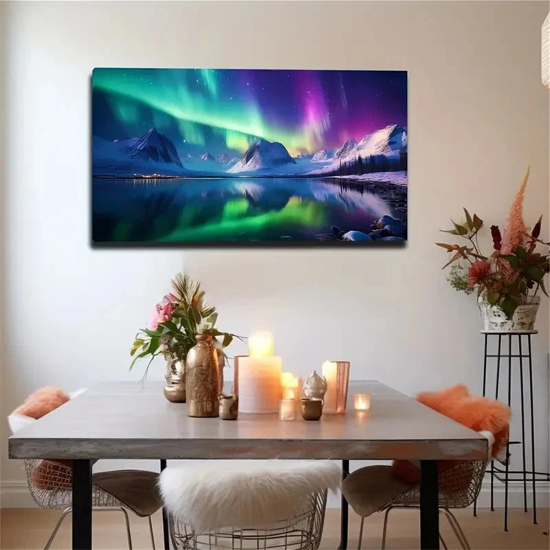 Aurora Borealis Over Alaska Wall Art Canvas Office Home Room Framed 120x60cm