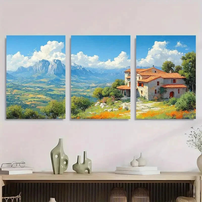3pcs Meteora Monasteries Panoramic Metal Print Ready to Hang Art - Bella Home Decor