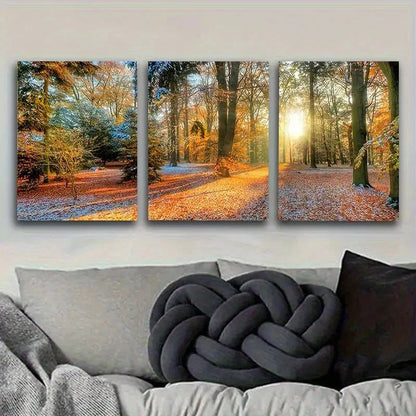 3pcs Autumn Forest Sunbeams Wall Art Set Canvas Framed 60x90cm - High Quality Print 100% Australian Made Wall Canvas Ready to Hang - Bella Home Decor