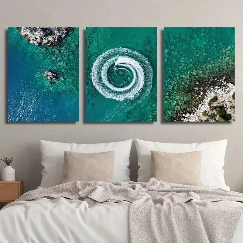3pcs Ocean Nature Blue Scene Decor Perfect Wall Art Set Canvas Framed 60x90cm - High Quality Print 100% Australian Made Wall Canvas Ready to Hang - Bella Home Decor