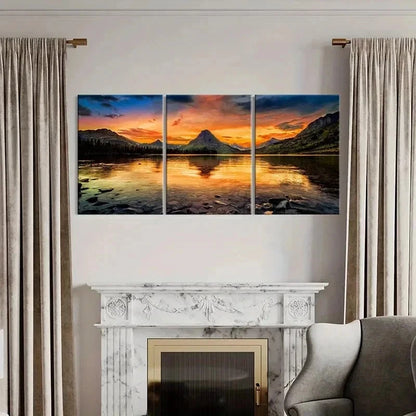 3pcs Lake Glacier National Park Sunset Wall Art Set Canvas Framed 60x90cm - High Quality Print 100% Australian Made Wall Canvas Ready to Hang