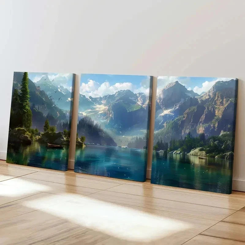3pcs Natural Landscape Art Mountain Lake Wall Art Set Canvas Framed 60x90cm - High Quality Print 100% Australian Made Wall Canvas Ready to Hang