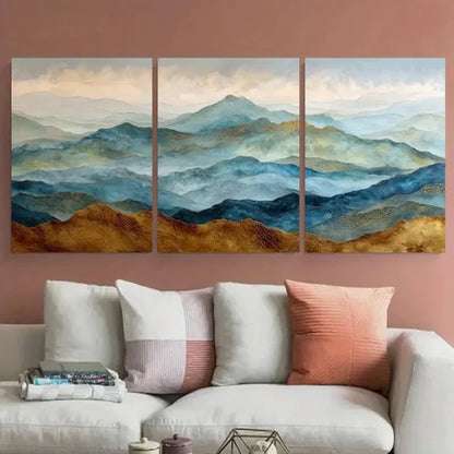 3pcs Golden Mountain Landscape Wall Art Canvas Unframed - High Quality Print 100% Australian Made Wall Canvas - Bella Home Decor
