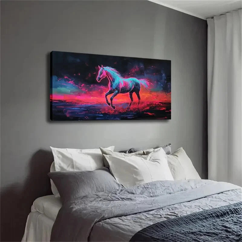 Modern Abstract Galloping Horse Wall Art Canvas Office Home Room Framed 120x60cm - Bella Home Decor