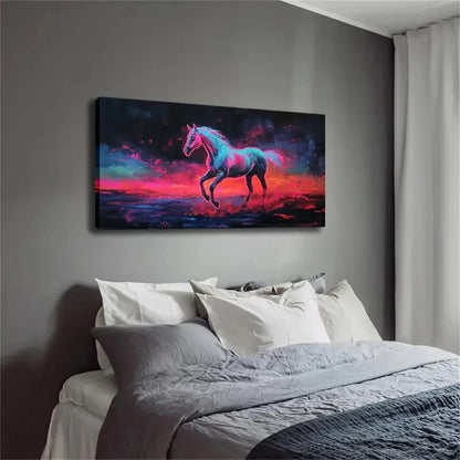 Modern Abstract Galloping Horse Wall Art Canvas Office Home Room Framed 120x60cm - Bella Home Decor