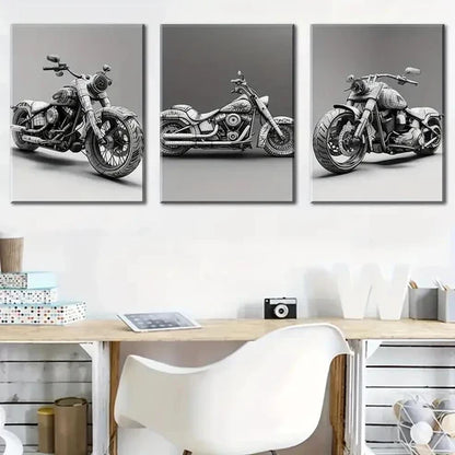 3pcs Vintage Motorcycle Murals Wall Art Canvas Unframed - High Quality Print 100% Australian Made Wall Canvas