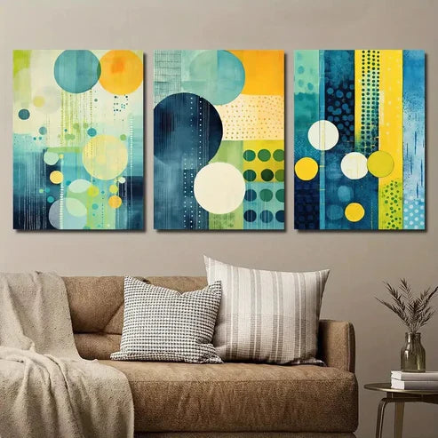 3pcs Abstract Colorful Circle Wall Art Set Canvas Unframed - High Quality Print 100% Australian Made Wall Canvas - Bella Home Decor