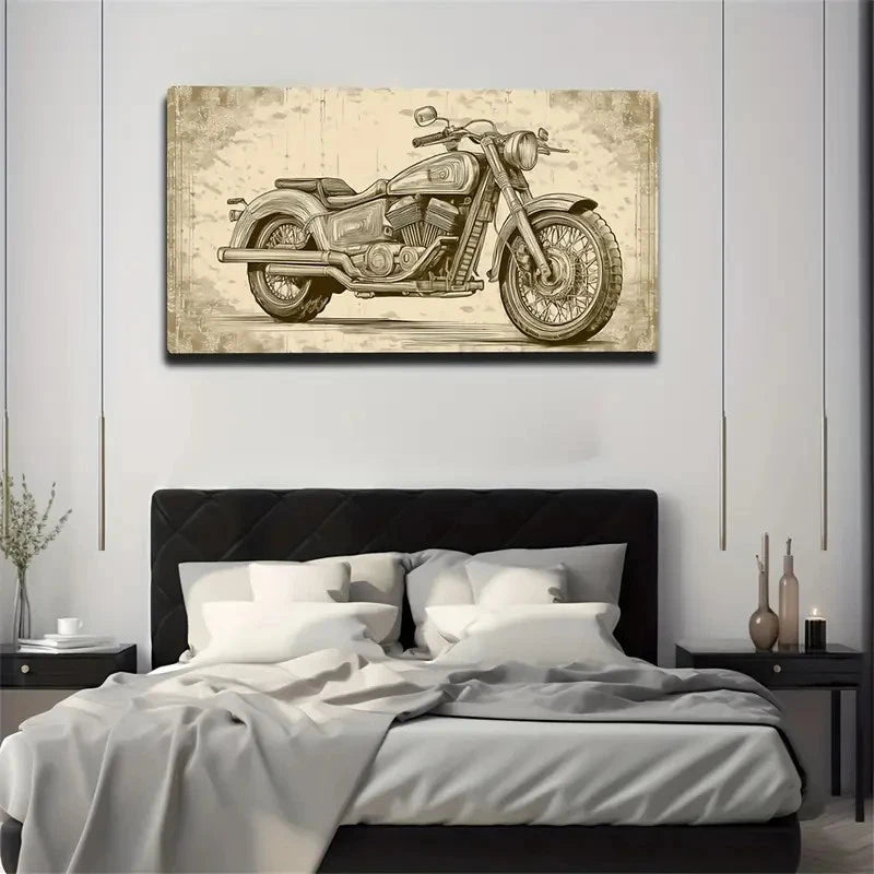 Vintage A Motorcycle Wall Art Canvas Office Home Room Framed 120x60cm