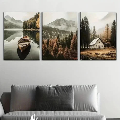 3pcs Rural Farmhouse and Lake View Wall Art Canvas Unframed – High Quality Print 100% Australian Made Wall Canvas