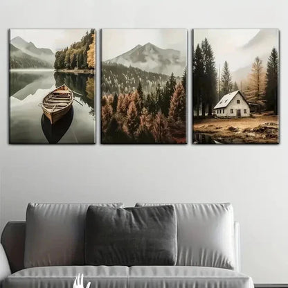3pcs Rural Farmhouse and Lake View Wall Art Canvas Unframed – High Quality Print 100% Australian Made Wall Canvas