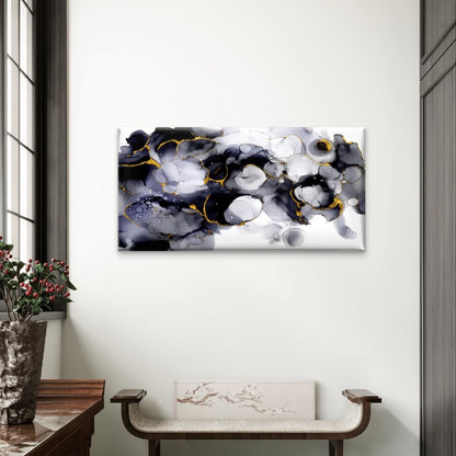 Black, White, and Gold Alcohol Ink Wall Art Canvas Office Home Framed 120x60cm