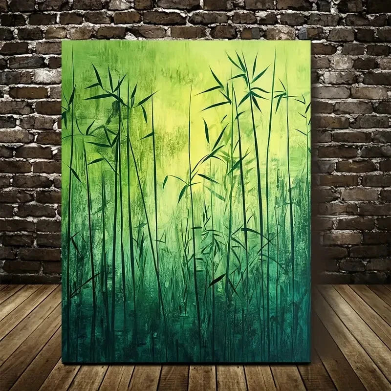 Beautiful Emerald Green Bamboo Grass Meadow Painting 40x60cm Metal Print Ready to Hang - Bella Home Decor