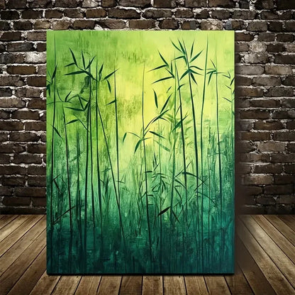 Beautiful Emerald Green Bamboo Grass Meadow Painting 40x60cm Metal Print Ready to Hang - Bella Home Decor