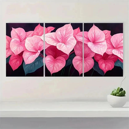 3pcs Tropical Pink Caladium Plants Perfect Wall Art Set Canvas Framed 60x90cm - High Quality Print 100% Australian Made Wall Canvas Ready to Hang