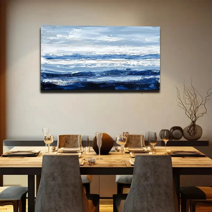 Abstract Blue Tones Landscape Wall Art canvas office home room framed 120x60cm