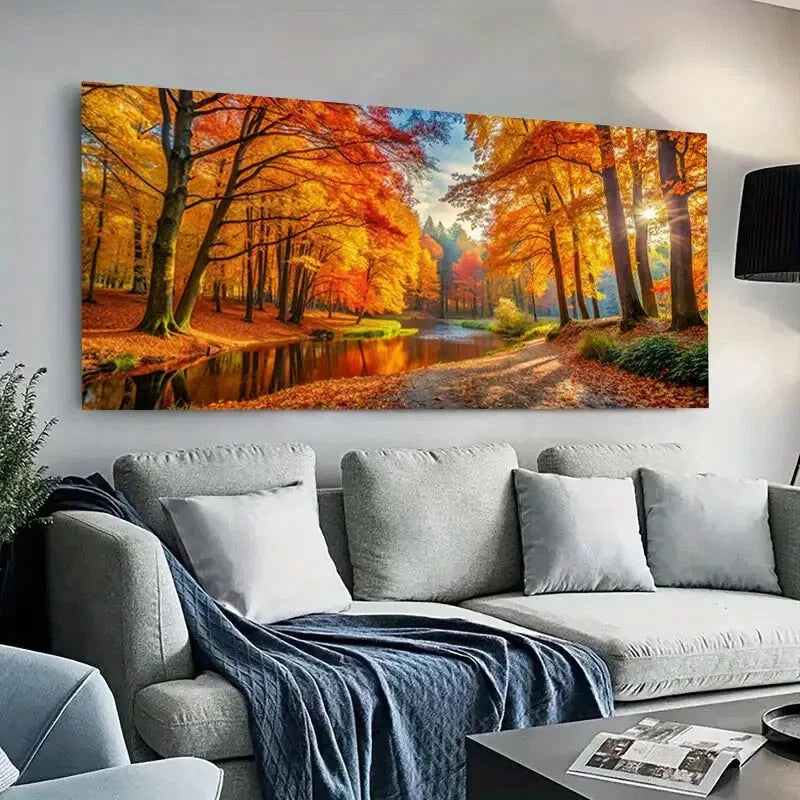 Modern Autumn Forest Design Wall Art Canvas Office Home Room Framed 120x60cm